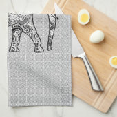 Fractale wervelolifant - grijs, zwart en wit theedoek (Quarter Fold)