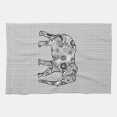 Fractale wervelolifant - grijs, zwart en wit theedoek (Horizontaal)