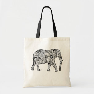 Fractale wervelolifant, grijs, zwart en wit tote bag