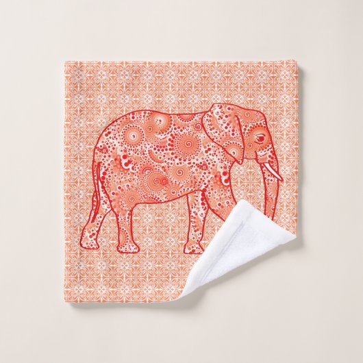 Fractale wervelolifant, koraal sinaasappel en wit bad handdoek (Wasdoekje)