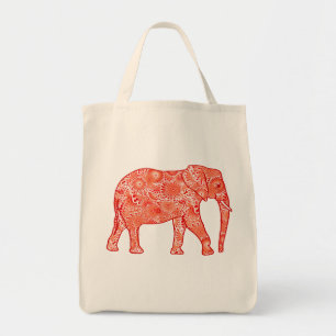 Fractale wervelolifant, koraal sinaasappel en wit tote bag