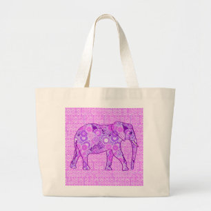 Fractale wervelolifant - paars en orchidee grote tote bag