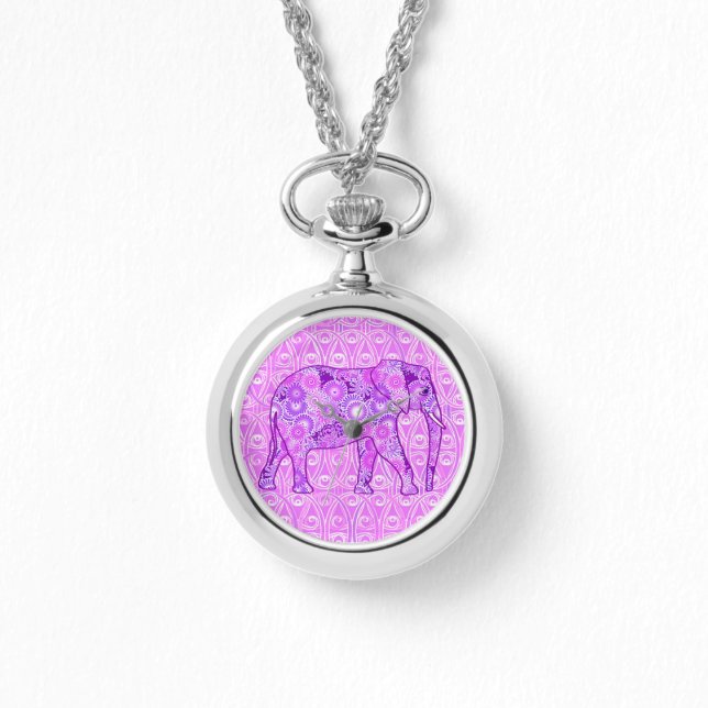 Fractale wervelolifant - paars en orchidee horloge (Voorkant)