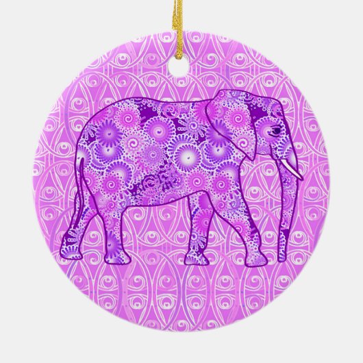 Fractale wervelolifant - paars en orchidee keramisch ornament (Achterkant)