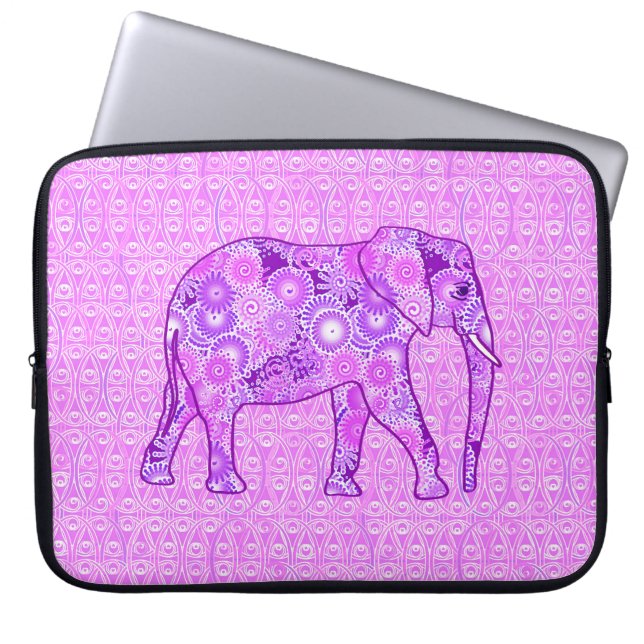 Fractale wervelolifant - paars en orchidee laptop sleeve (Voorkant)