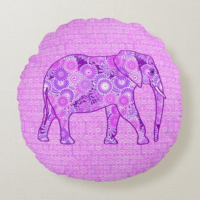 Fractale wervelolifant - paars en orchidee rond kussen (Voorkant)