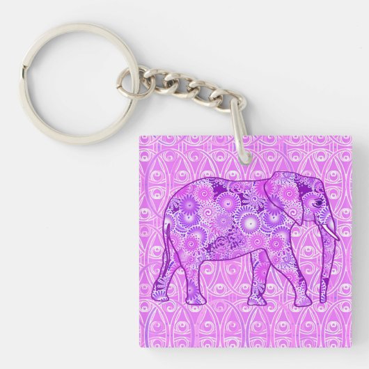 Fractale wervelolifant - paars en orchidee sleutelhanger (Voorkant)