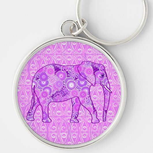 Fractale wervelolifant - paars en orchidee sleutelhanger (Voorkant)
