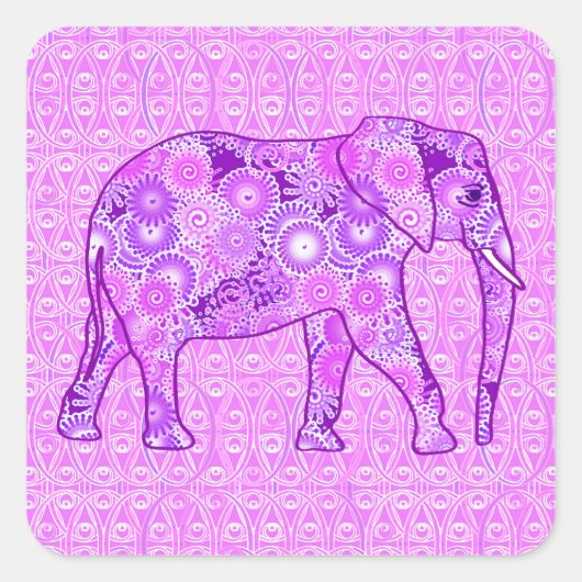 Fractale wervelolifant - paars en orchidee vierkante sticker (Voorkant)