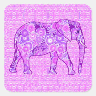 Fractale wervelolifant - paars en orchidee vierkante sticker