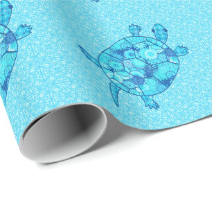 Fractale wervelschildpad - kobalt en turkooisblauw cadeaupapier
