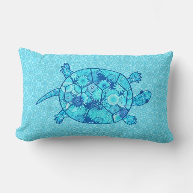 Fractale wervelschildpad - kobalt en turkooisblauw kussen (Voorkant)