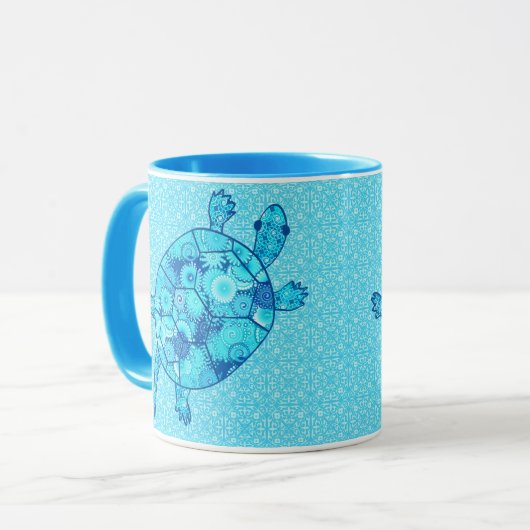 Fractale wervelschildpad - kobalt en turkooisblauw mok (Voorkant links)