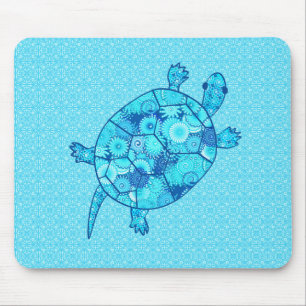 Fractale wervelschildpad - kobalt en turkooisblauw muismat