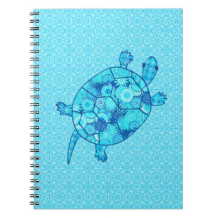 Fractale wervelschildpad - kobalt en turkooisblauw notitieboek