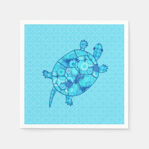 Fractale wervelschildpad - kobalt en turkooisblauw servetten