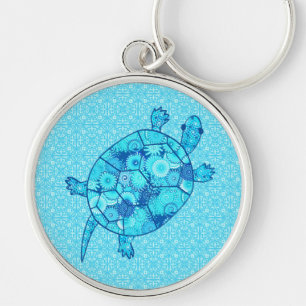 Fractale wervelschildpad - kobalt en turkooisblauw sleutelhanger