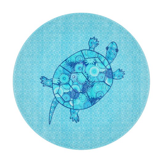 Fractale wervelschildpad - kobalt en turkooisblauw snijplank (Voorkant)
