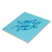 Fractale wervelschildpad - kobalt en turkooisblauw tegeltje (Zijkant)