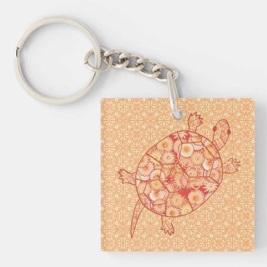 Fractale wervelschildpad - schoppen van mandarijne sleutelhanger (Voorkant)
