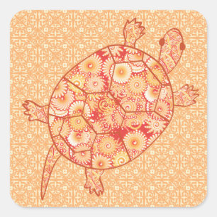 Fractale wervelschildpad - schoppen van mandarijne vierkante sticker