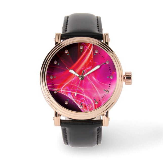 FRACTALE ZWISSELS IN PAARSE roze fuchsie Horloge (Voorkant)