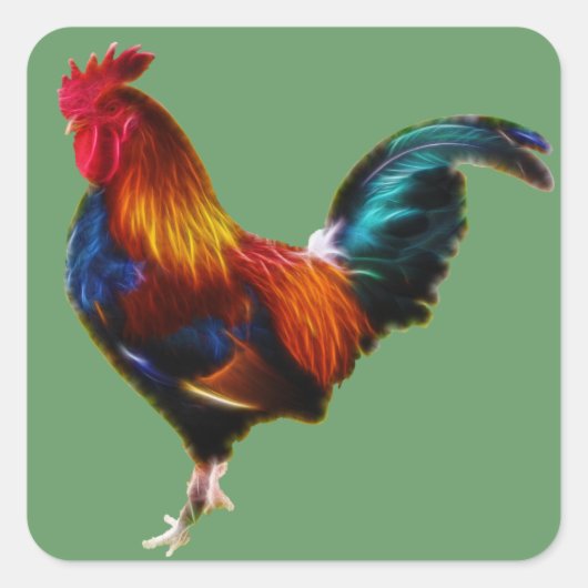 Fractalius Leghorn Rooster Vierkante Sticker (Voorkant)