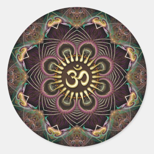 Fractals Flower of Life Gouden OM Kunst Ronde Sticker (Voorkant)