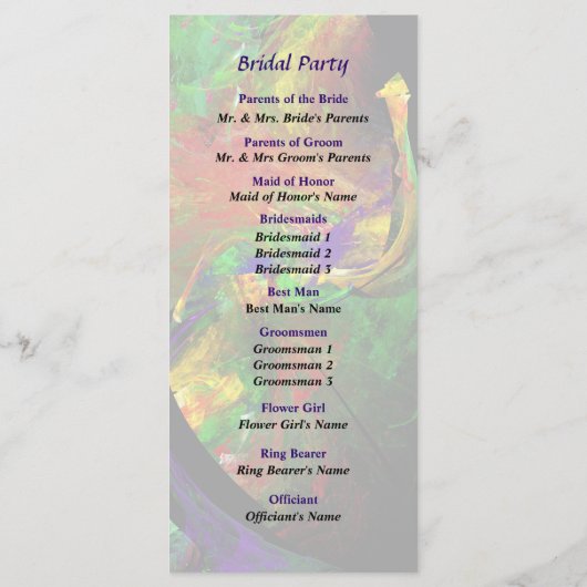 Fractrals - Peacock Wedding Programme Programmakaart (Achterkant)