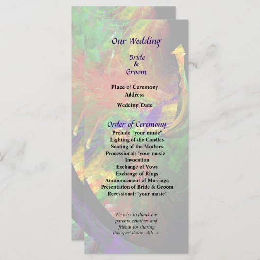 Fractrals - Peacock Wedding Programme Programmakaart (Voorkant / Achterkant)