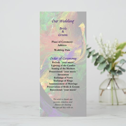 Fractrals - Peacock Wedding Programme Programmakaart (Staand voorkant)