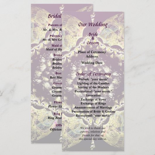 Fractrals - Perzisch Floral Motif Wedding Programm Programmakaart (Voorkant / Achterkant)