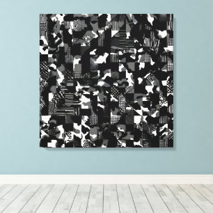 "Fractura" - Zwart Wit Camouflagepatroon Canvas Afdruk