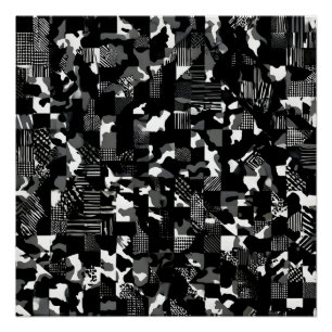"Fractura" - Zwart Wit Camouflagepatroon  Perfect Poster