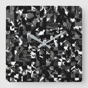 "Fractura" - Zwart Wit Camouflagepatroon  Vierkante Klok