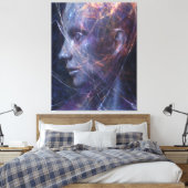 Fractured Face Neon Threads Cosmic Portrait Canvas Afdruk (Insitu (Slaapkamer))