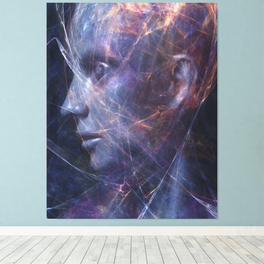 Fractured Face Neon Threads Cosmic Portrait Canvas Afdruk (Insitu (Houten vloer))