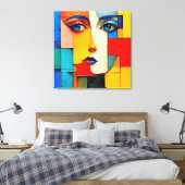 "Fractured Realities" – een Abstract portret Canvas Afdruk (Insitu (Slaapkamer))