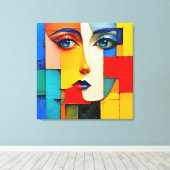 "Fractured Realities" – een Abstract portret Canvas Afdruk (Insitu (Houten vloer))