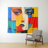 "Fractured Realities" – een Abstract portret Wandkleed (In Situ (horizontaal))
