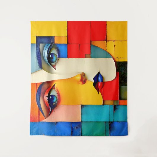 "Fractured Realities" – een Abstract portret Wandkleed (Voorkant)