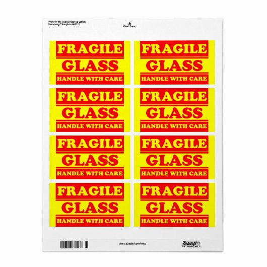 Fragiel glazen verzendlabel (Full Sheet)