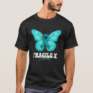 Fragiele X Bewustzijn Maand Blauwgroen Lint Vlinde T-shirt