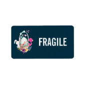 Fragile Cute Egg, Roze Flamingo & Bunny Waterverf Etiket (Voorkant)