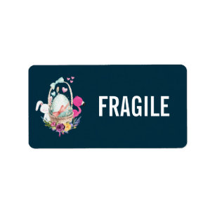 Fragile Cute Egg, Roze Flamingo & Bunny Waterverf Etiket