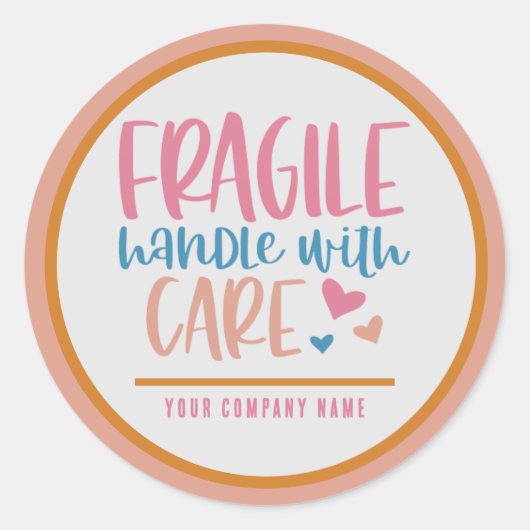 Fragile handgreep met aangepaste zorg ronde sticker (Voorkant)