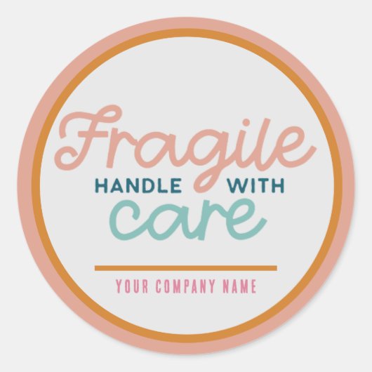 Fragile handgreep met aangepaste zorg ronde sticker (Voorkant)