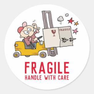 Fragile handgreep met een grappige Cartoon voor he Ronde Sticker