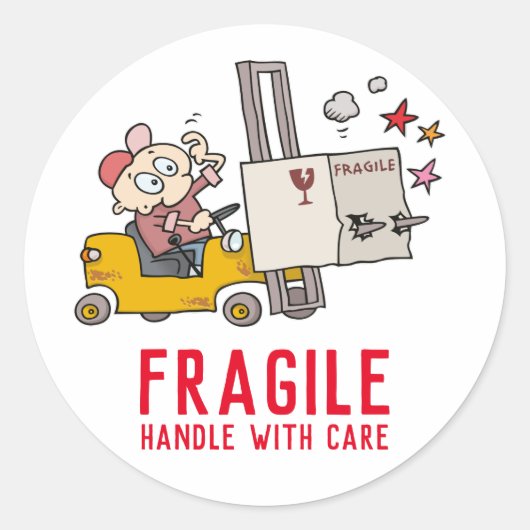 Fragile handgreep met een grappige Cartoon voor he Ronde Sticker (Voorkant)