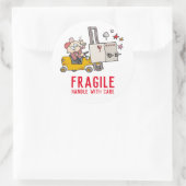 Fragile handgreep met een grappige Cartoon voor he Ronde Sticker (Tas)